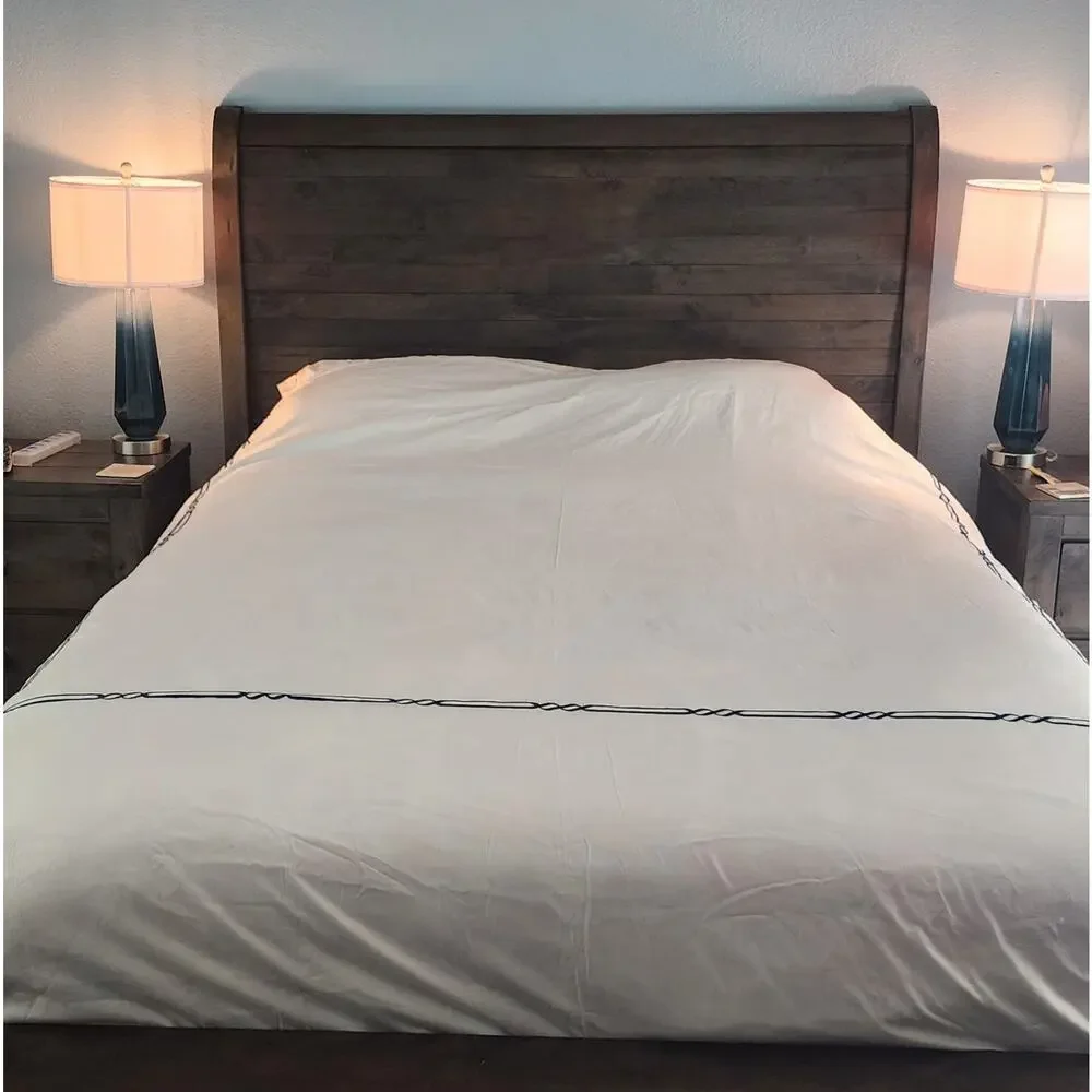 Frette Frame White Navy Embroidery Cotton King Duvet New